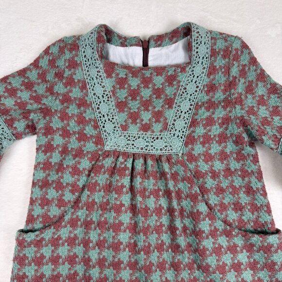 Cocote Girls Dress Red Green Houndstooth Long Sleeve Size 4T Vintage Style - Picture 2 of 6